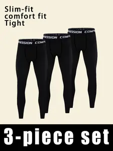 3 Piece Men's Athletic Leggings - Fast drying, high stretch, solid color, machine washable, great for running, training and basketball. Fathersdaygift