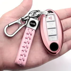 car bracket Car Key Cover with Keychain 3/4/5 Buttons for Nissan Altima Sentra Rogue Pathfinder Murano Armada Maxima Titan Versa, Smart Remote Key Shell Protector