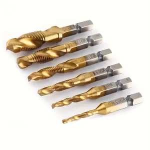 6pcs  Hex Shank High-speed steel Combination Bit Set, Screw Tapping Countersink Drill Bits, Metric Thread M3 M4 M5 M6 M8 M10 Taps Tool, for Wood, Plastic & Metal.