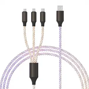 6A Max 66W Fast Charging Multi-Port Mobile USB Type-C Charger Cable, Nylon Braided with RGB Lights, Compatible with Smartphones, Cellphones, Smart Watches, Bundle with Switch Case & Mini LED AM FM Radio Speaker with Music Control, Smartphone