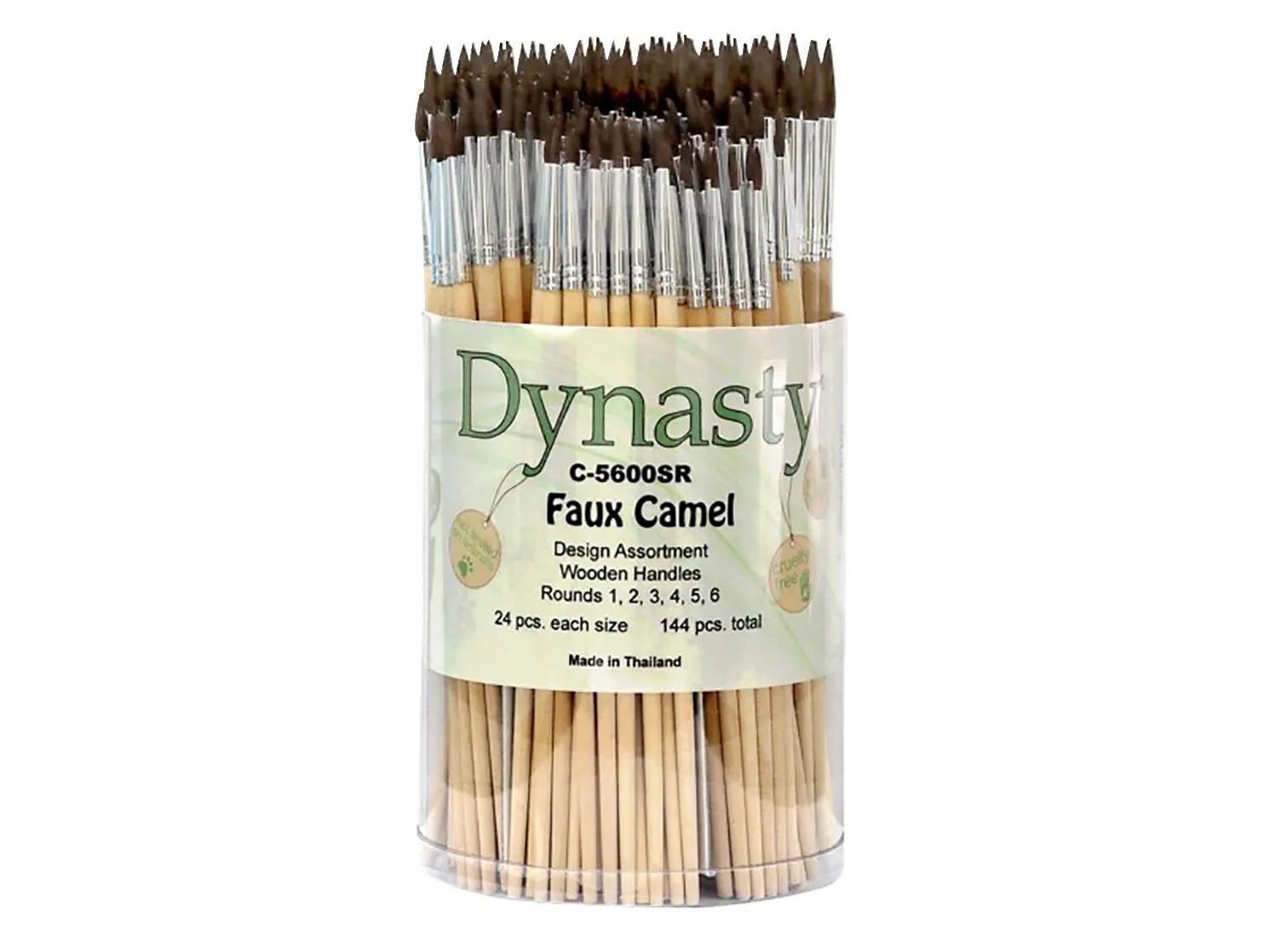 Dynasty Brush 2002169 Vegan Faux Camel Hair Round Paint Brush Canister - Biodegradable, Allergen-Free for Children's Watercolors - Set of 144