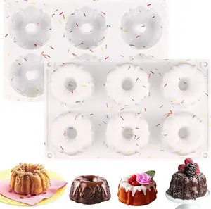 2 Pcs Mini Fluted Cake Pan, 6-Cavity Fluted Tube Cake Pan, Non-stick Silicone Baking Mold for Cupcakes, Donuts, Muffins, Cornbread, Brownies, Jellies Kitchen Set