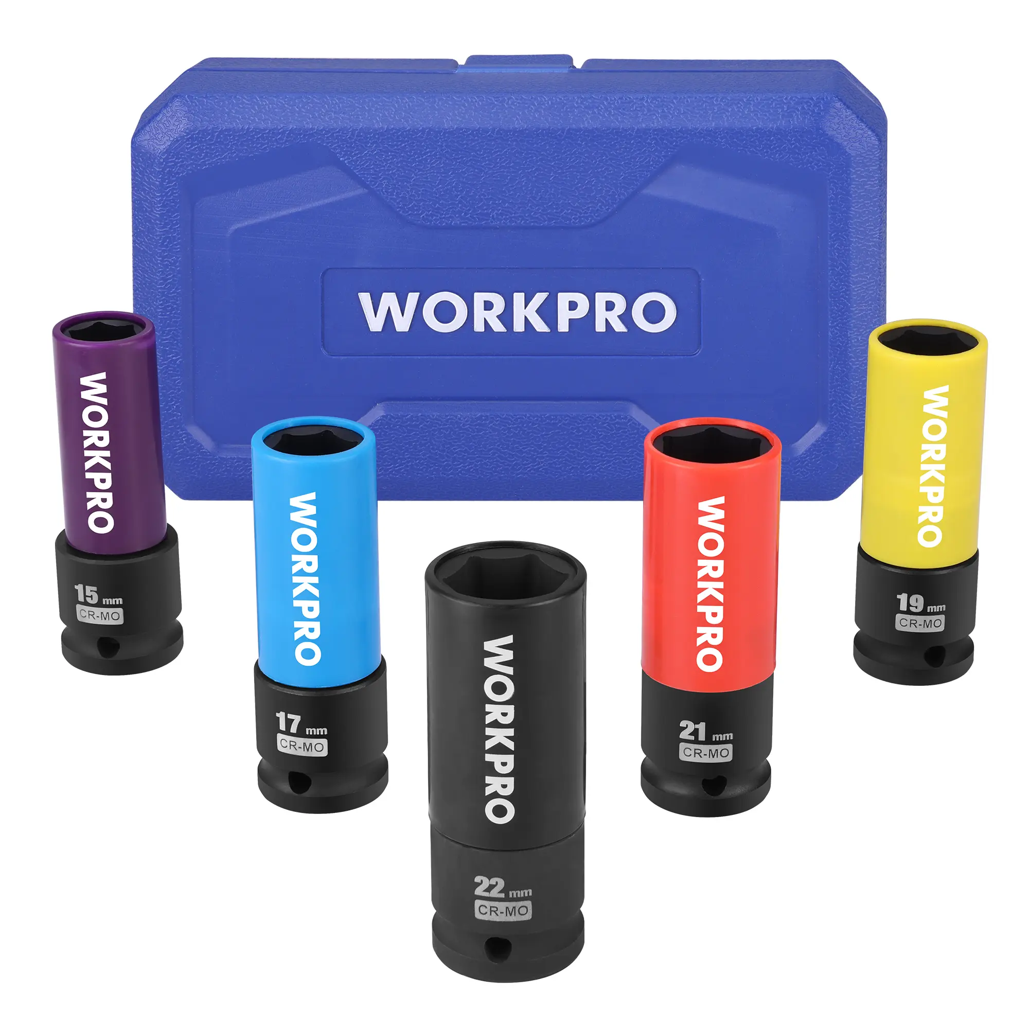 #toolupgrade WORKPRO 1/2" Drive Lug Nut Socket Set, 5 Packs 15 17 19 21 22 MM Non-Marring Lug Nut Wheel Socket Set, Thin Wall Wheel Protector Nut Socket