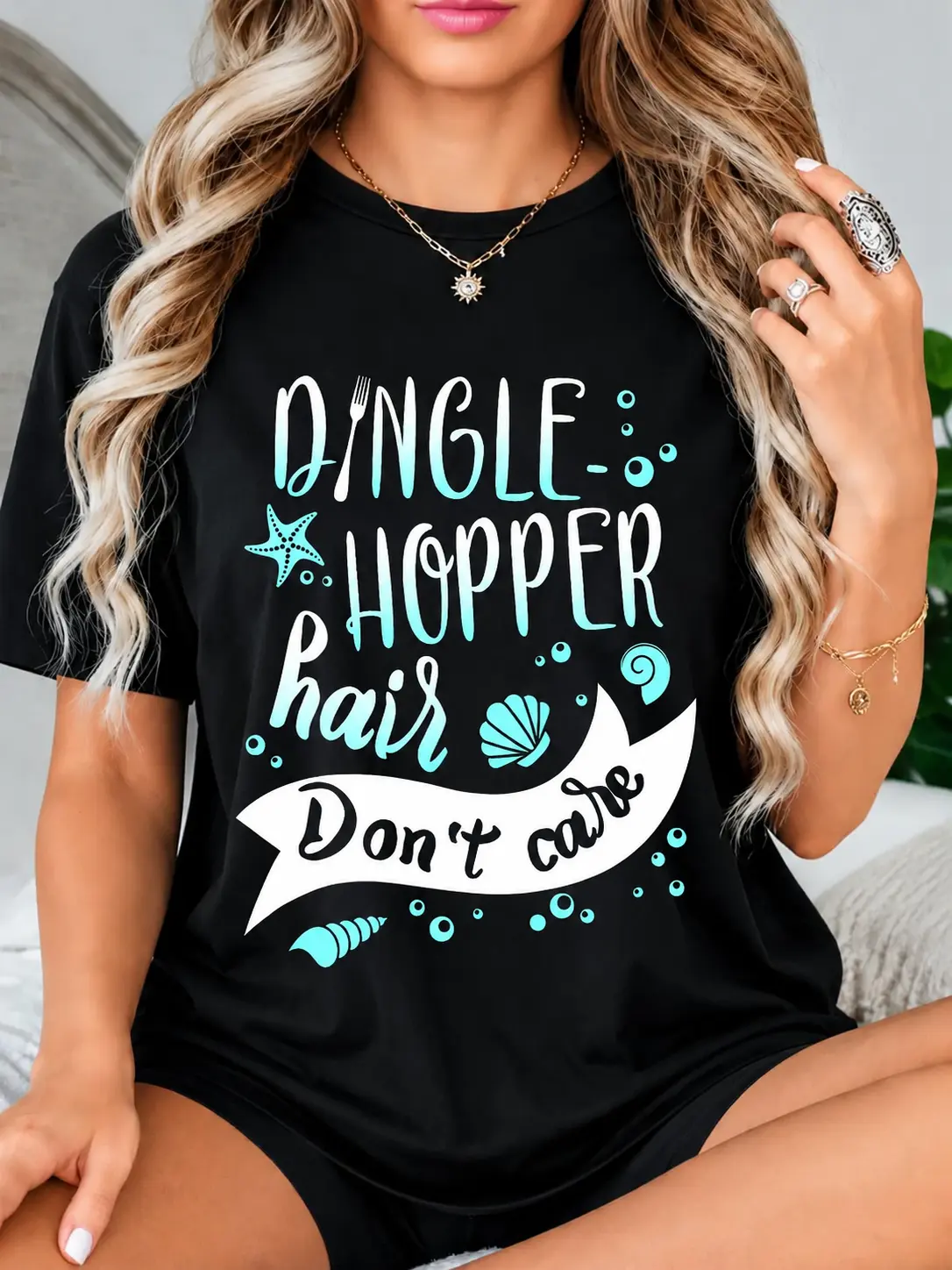 100% Cotton Mermaid Hair Don't Care Ariel Lover Funny Gift Women Girls T-Shirt