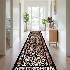 Fashion Border Leopard Print Rug, Soft Durable Washable Long Carpet, Boho Runner Rug, Home Decor for Living Room Bedroom Dining Balcony