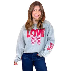 Love Bow Graphic Sweatshirt - Long Sleeve Womenswear, Red Hearts Athletic, 60% Cotton 40% Polyester, Printed Valentine's Day Round Neck Top