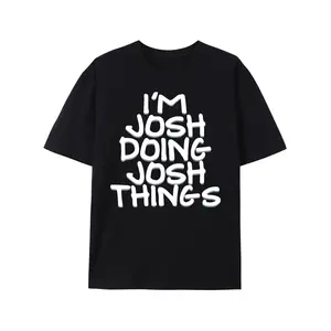 [100% Cotton] 100% Cotton Men's Fancy Letter I'JOSH OING JOSH THINGS Printed T-Shirt, Casual Breathable Pattern T-Shirt, Street Style Outdoor Fashion Short Sleeve Shirt
