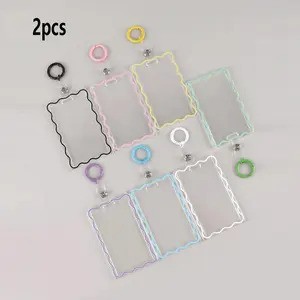 2pcs Transparent Design Acrylic Keychain Holder, Creative Student ID Card Protector, Lightweight Key Chain Pendant, Badge Reel, Office School Home Use