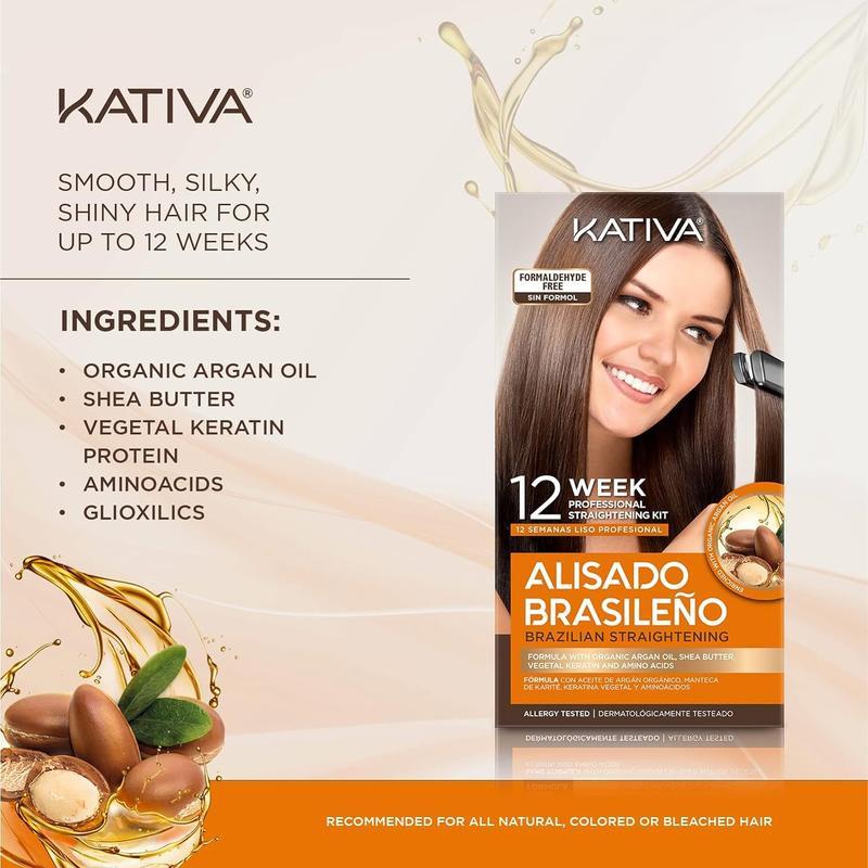 Kativa Brazilian Straightening Perm Kit | Up to 12 Weeks Smooth Hair | Hyaluronic Acid