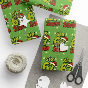 Green 67 Meme Wrapping Paper Christmas, Bold Retro Holiday Gift Wrap for Humor Lovers, Vibrant Festive Seasonal Gift Wrap