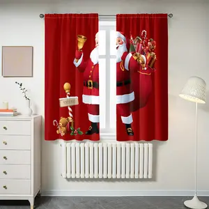 Christmas Theme Printed Curtains, Rod Pocket Style, Half Sunshade Polyester, Home Living Room Bedroom Balcony Kitchen Study Cafe Window Decor