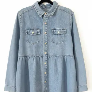 POL Light Wash Denim Ruffle Hem Shirt Dress XXL