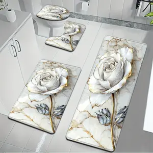 DearTex 4-piece luxury floral bathroom mat, white rose gold marble patterned anti slip absorbent bath towel, washable U-shaped toilet contour mat and toilet lid, modern and elegant bathroom decoration tiktokshopspringglowup