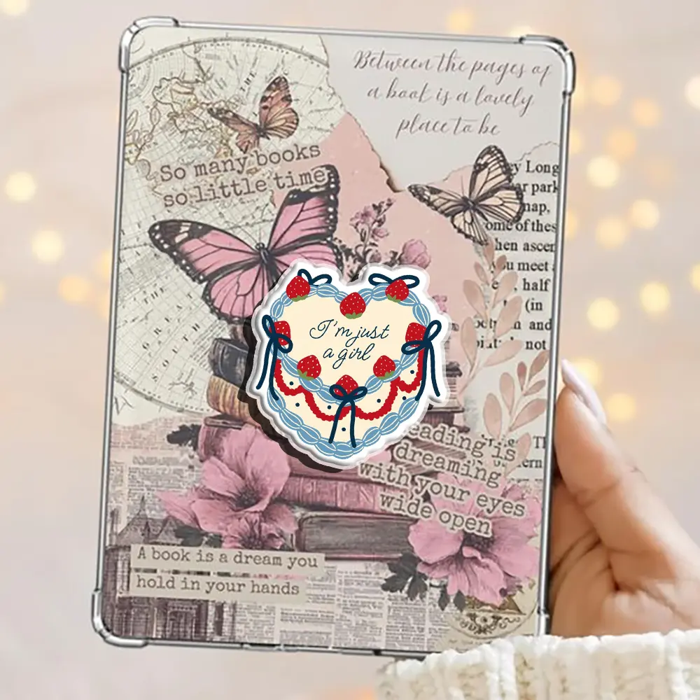 Strawberries, Ribbons & Soft Girl Dreams I’m Just a Girl Escaping Reality Kindle Grip Book Lover Cute Kindle Accessories Phone Holder PopSocket Phone Grip Magnetic Pop Socket Phone Grip