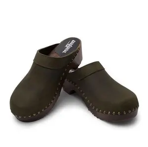 Swedish Wooden Clogs for Men / Bergen Mules / Mens Wooden Heel Shoes / Leather Clog / Black