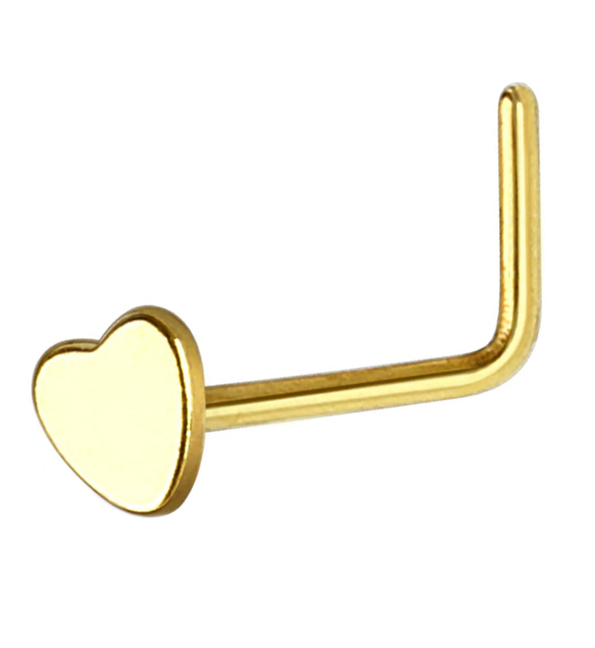 20G Golden Heart Top Stainless Steel L Bend Nose Ring