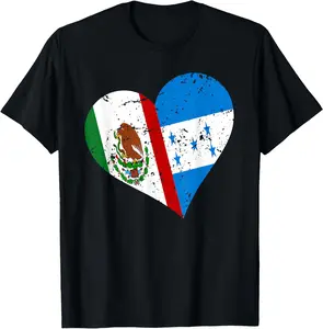 100% Cotton Unisex Honduras Mexico Heart Shirt Distressed Honduran Mexican Flag T-Shirt