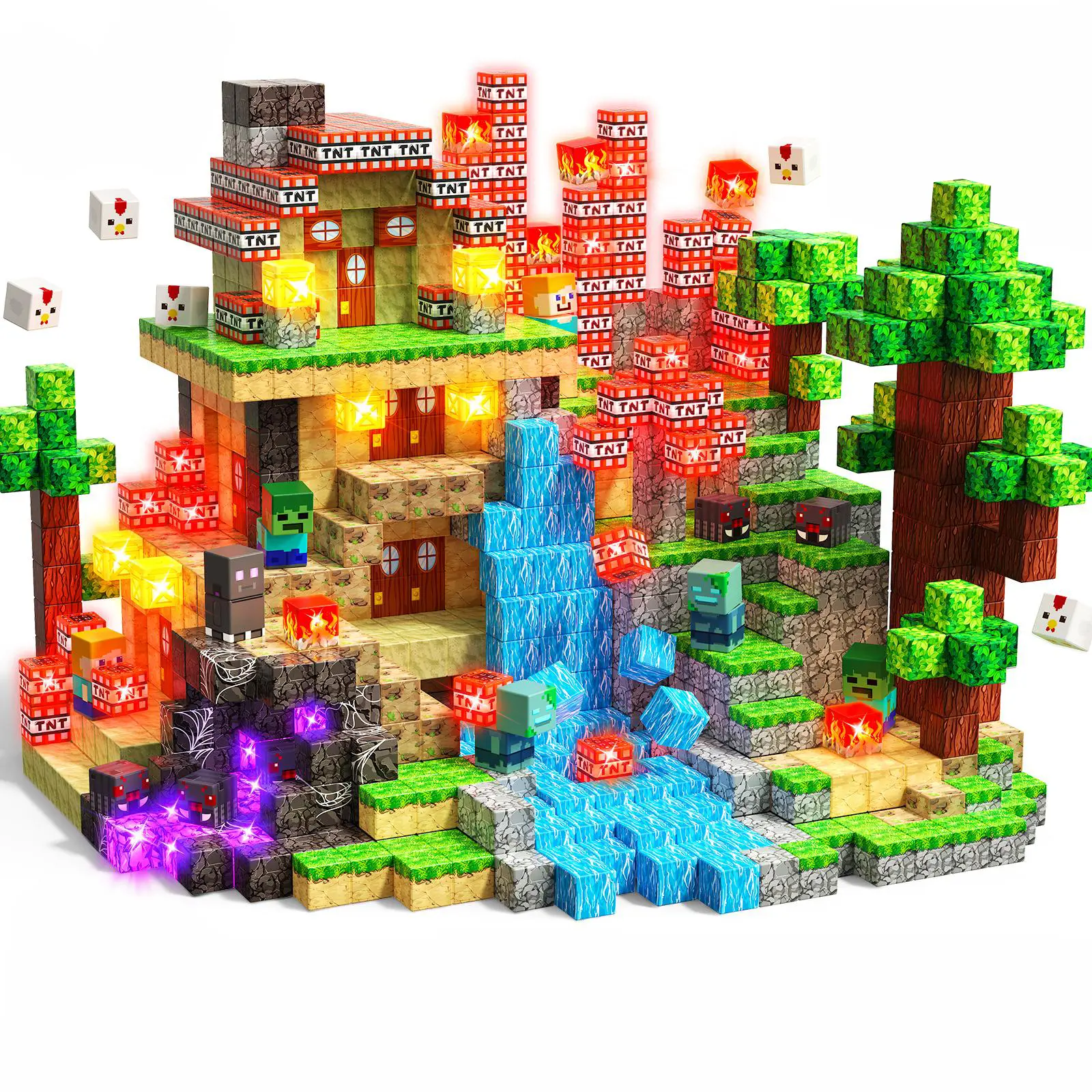 200 PCS Magnetic Blocks with Light Up Blocks - Magnetic Building Blocks, Magnetic Construction Cube Toys, STEM Sensory Learning Toys, Easter Christmas Birthday Gifts for Toddlers Boys and Girls Age 3+ Summervibes,summerwins