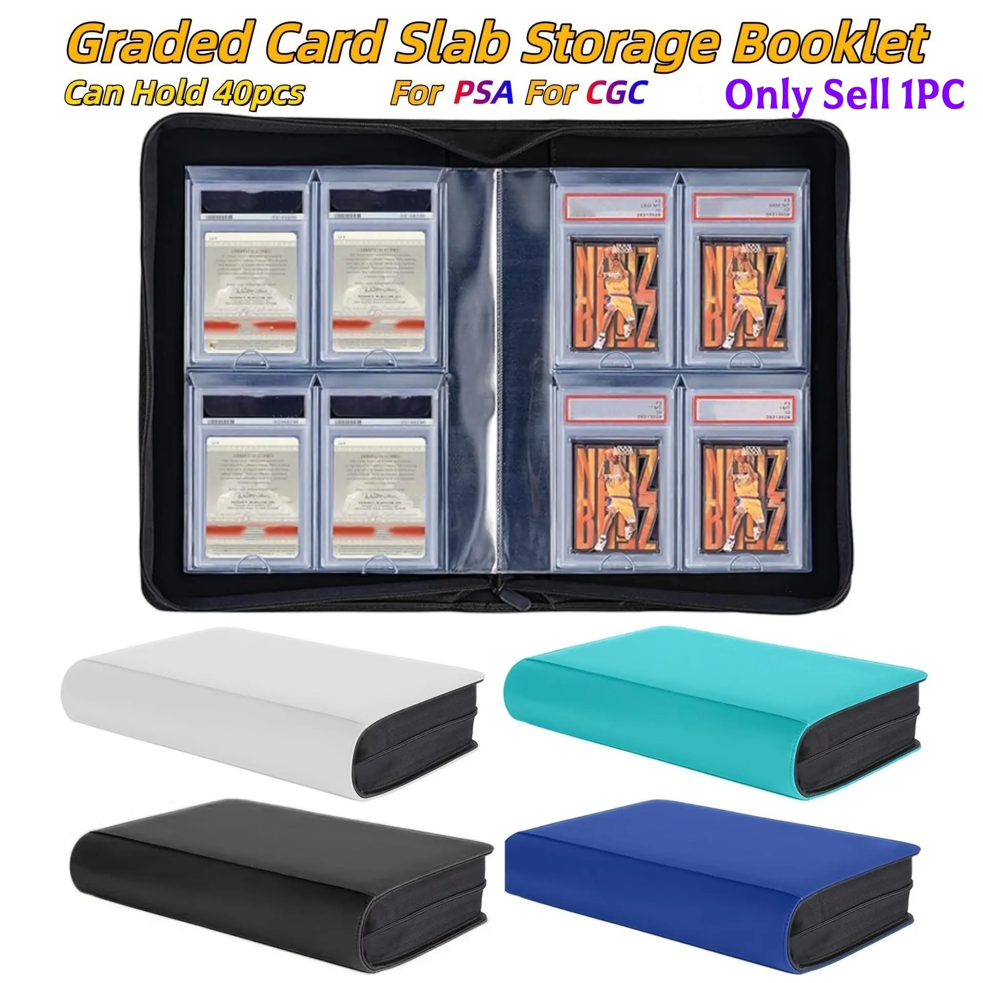 1pc 4-Grid 40-Capacity Trading Card Storage Booklet Professional Graded Card Zippered Binder For PSA 1pc 4-Grid 40-Capacity Trading Card Storage Booklet Professional Graded Card Zippered Binder For PSA
