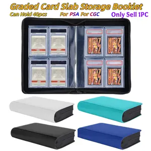 1pc 4-Grid 40-Capacity Trading Card Booklet Professional Graded Card Zippered Binder For PSA CGC Graded Sports Cards, Basketball Baseball Card Slab Holders, Sports Card Collection Album, Game Card Slab Organizer, Card Hobby Box PU Faxu Leather