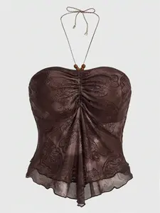 SOLEMN Hippie Paisley Print Ruched Halter Top