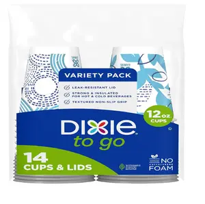 Dixie To Go Paper Coffee Cups with Lids – 12 oz Insulated Disposable Cups, 14 Count for Hot & Cold Beverages