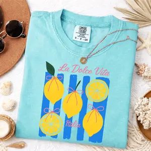 Comfort Colors La Dolce Vita Lemon Shirt Italian Summer Graphic Tee Coastal Amalfi Aesthetic Citrus Vacation Outfit Womenswear & Underwear - Women's Tops - T-Shirts