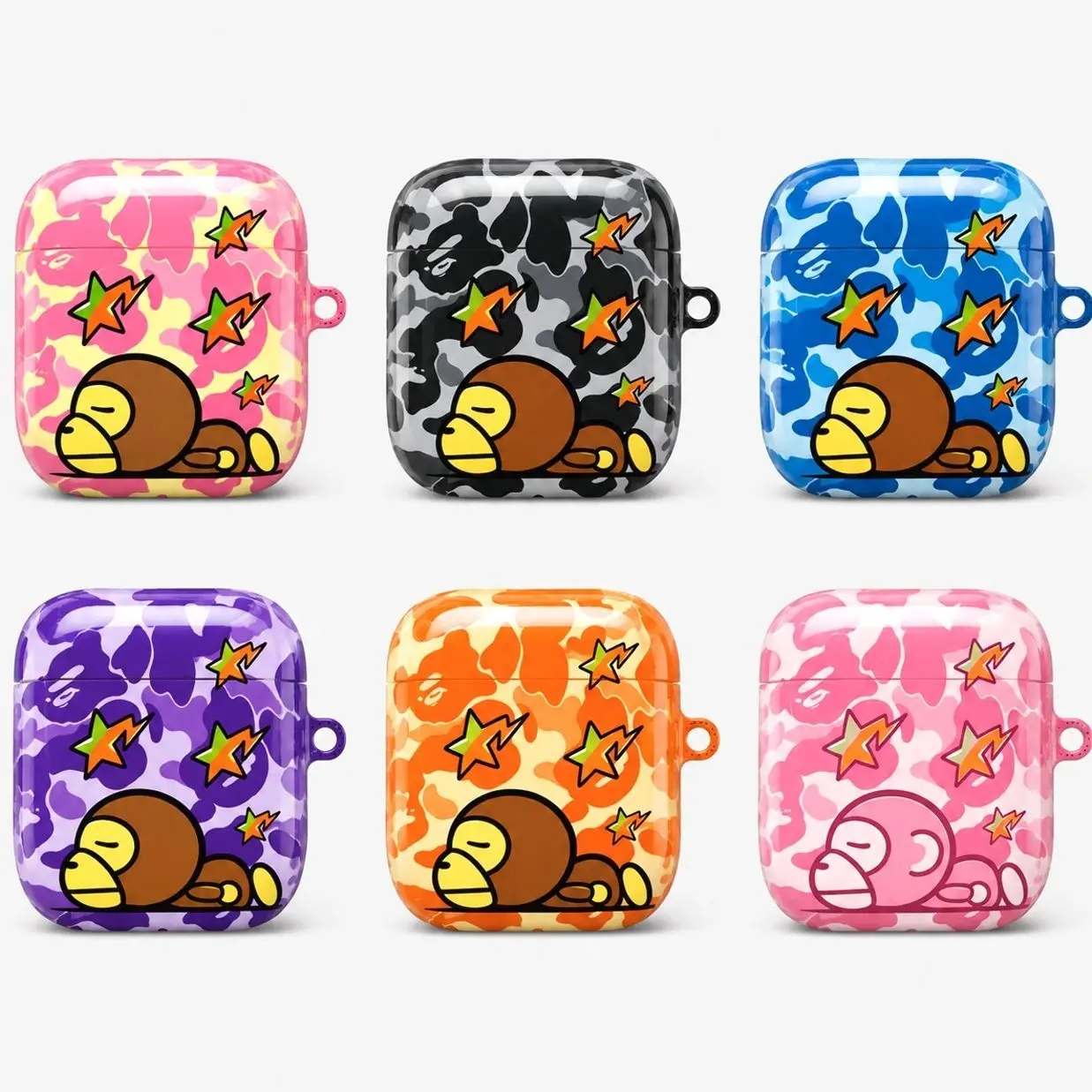 Cute Sleeping Monkey Camo AirPods Case, Colorful Cartoon Streetwear Protective Cover for AirPods 1 2 3 4 & Pro 1 2 3, Gift for Men Women