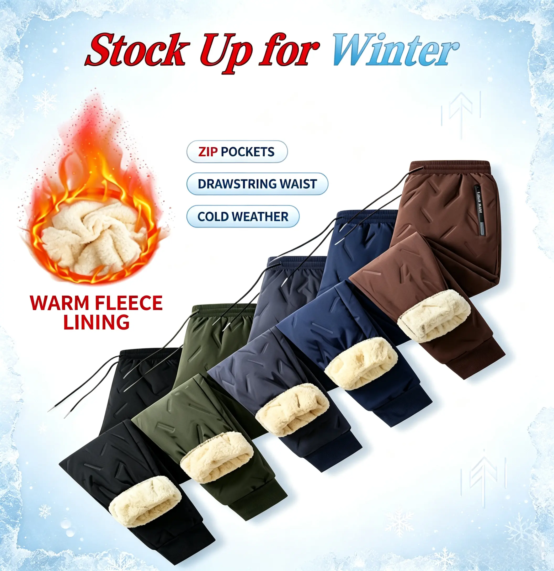 Men's Winter Casual Warm Thermal Underwear Set - 100% Polyester Lightweight Fleece-Lined Pants, Ribbed Cuffs, Straight Cut, Elastic Waistband, Pockets, Machine Washable, Suitable for Home & Outdoor Activities, Heat-Trapping, None
