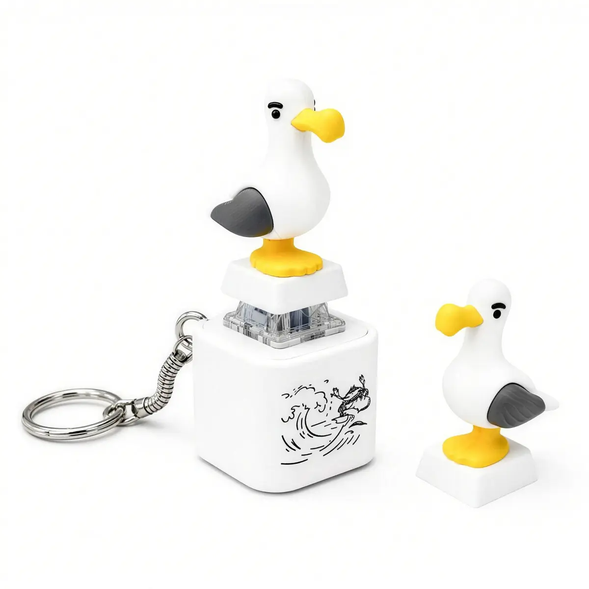 Funny Seagull 'MINE' Sound Button Keychain, ABS Fidget Toy for Adults with LED Light, Rechargeable Novelty Gag Gift for Stress Relief (1/2/3 Pcs)
