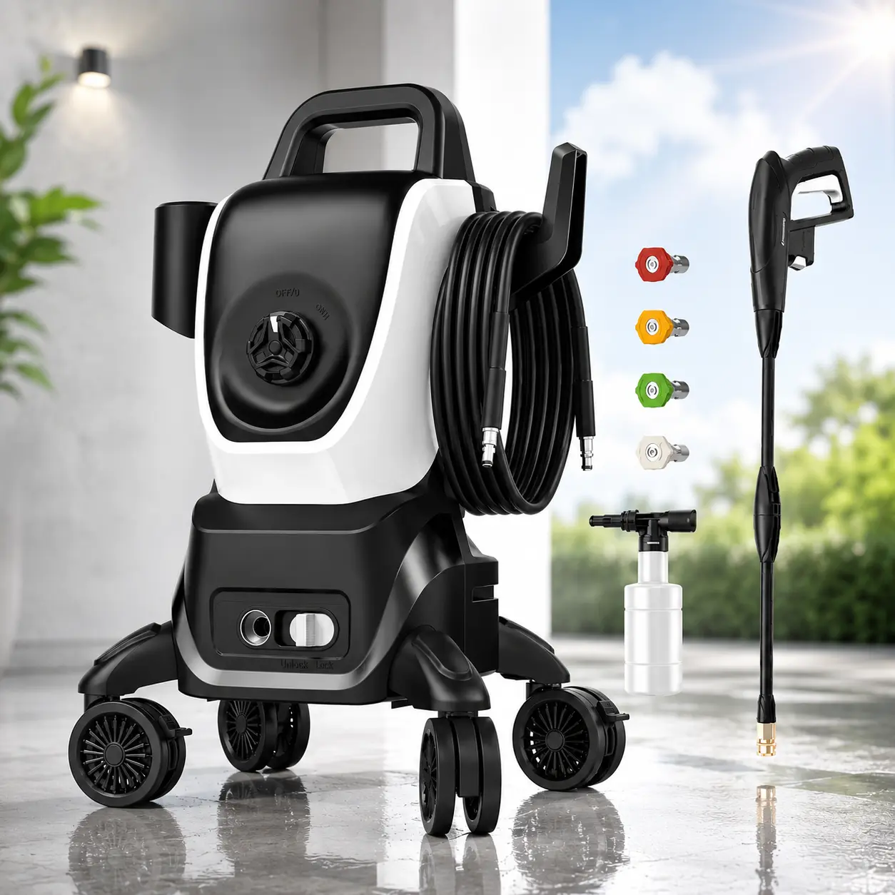 3000 PSI Electric Pressure Washer with Foam Cannon, Portable Power Washer with 4 Quick-Connect Nozzles, High-Pressure Cleaner for Cars, Driveways, Patios, Decks & Outdoor Cleaning | Back to School