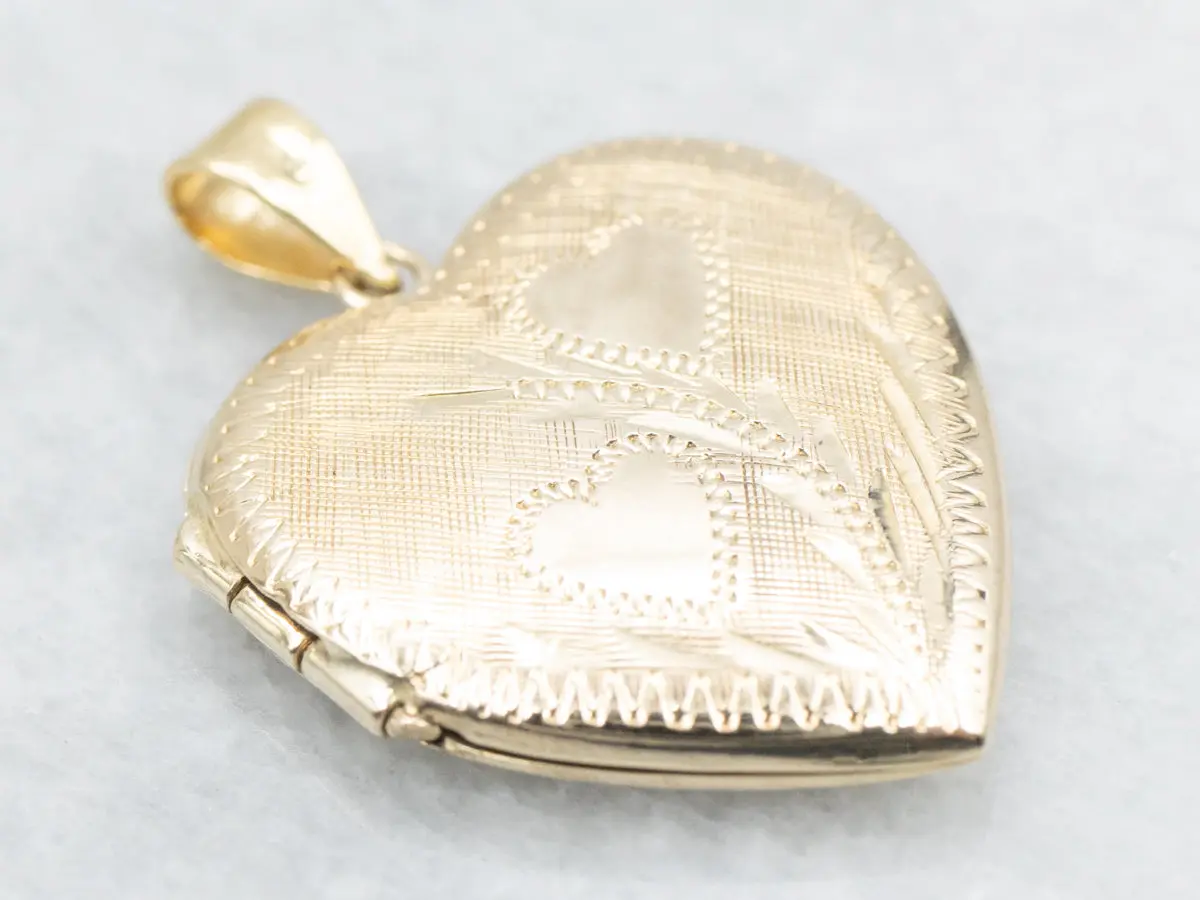 Textured Gold Double Heart Shaped Locket