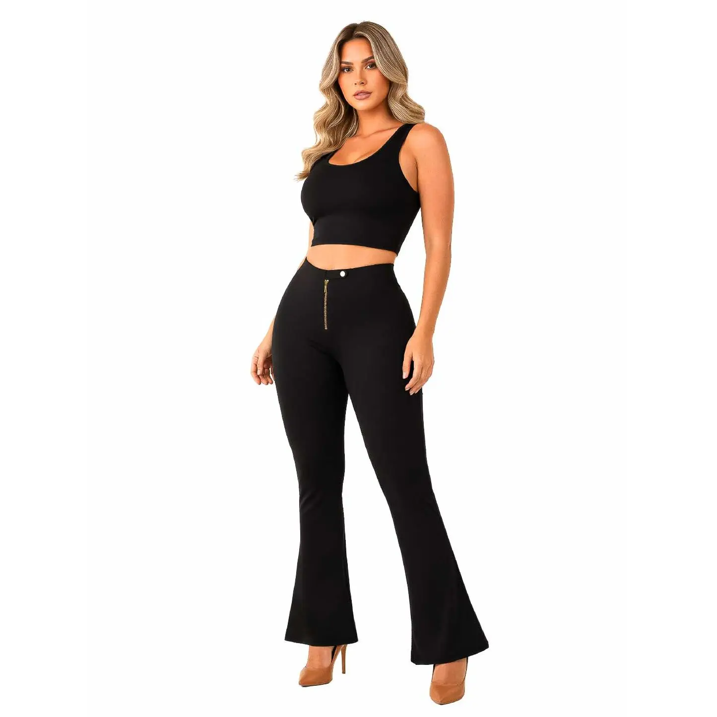 Stagmi SMI1399 Women's High-Waist Elegant Wide Leg Shaping Leggings - Polyester Spandex Fabric, Casual Style, Comfortable Fit, Freedom of Movement for Evening & Everyday Bottoms