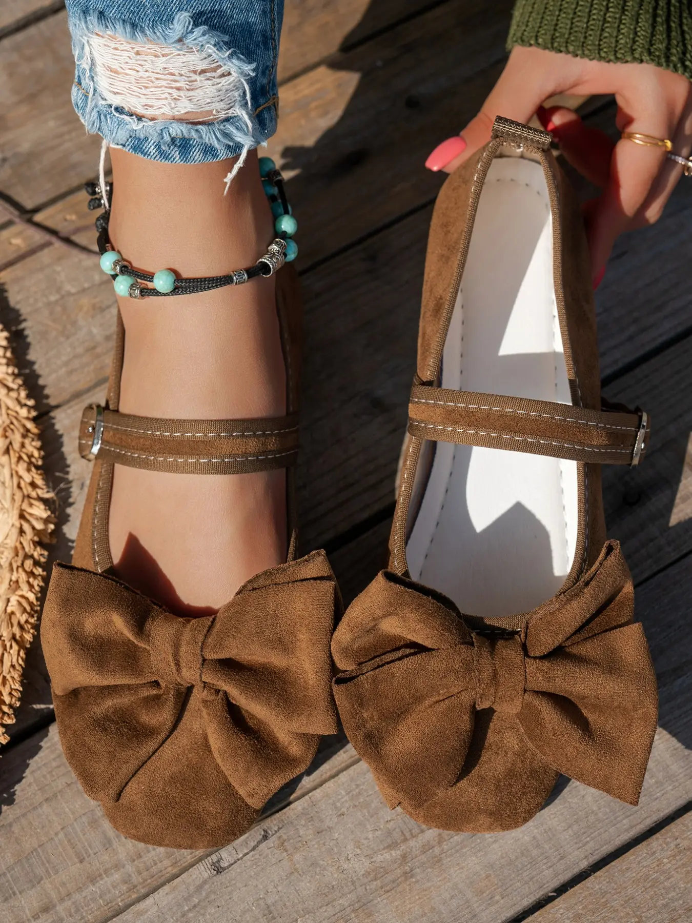 Vintage Mary Jane Shoes, Round Toe, Solid Color, Elegant Style, Textile Upper, Rubber Sole, All Seasons, Summer Flats, Bow Flat Shoes, Ribbon Knot Flats