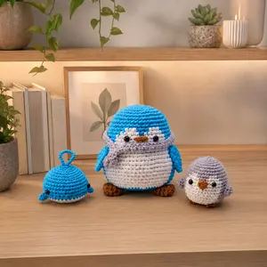 Beginner Crochet Kit – 3 Cute Animals (Penguin & Whale) DIY Craft Set with Step-by-Step Video Tutorial | Easy & Fun Handmade Gift for Kids & Adults