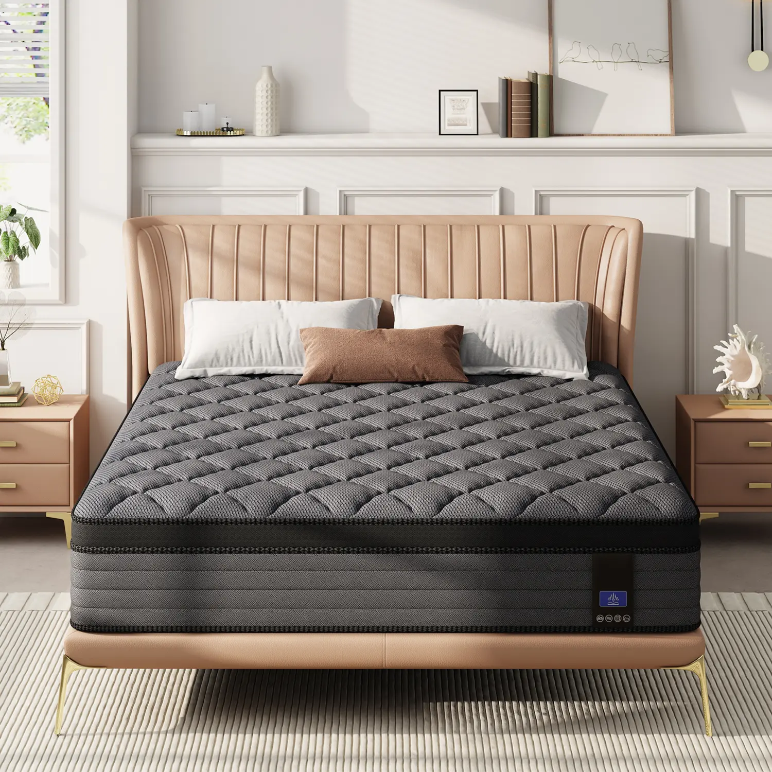 14 Inch Twin/Full/Queen/King Memory Sponge Mixed Cool Black Mattress with Independent Bag Spring Medium Hardness Comfortable Shock Isolation, Gift for Parents and Children Halloween Christmas