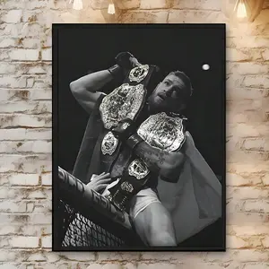 Conor McGregor UFC Champion Canvas Wall Art, Framed/Unframed Black and White Print, MMA Legend Holding Belts Poster for Man Cave & Gym