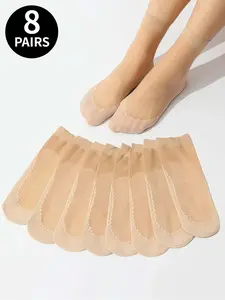 8-Pack Women's Sheer Stockings: Ankle Socks, Knee-Highs, Lightweight, Summer, Silky Feel, Breathable, Ultra-Thin Design, Nude Color, Perfect for Everyday Wear