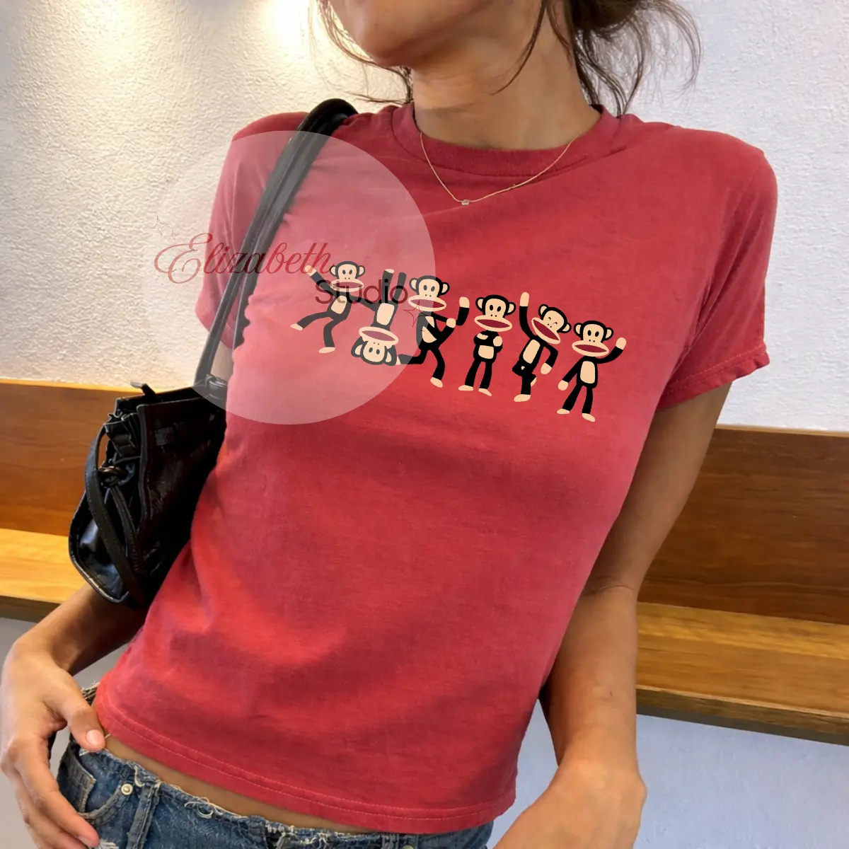 Funny Monkey Graphic Baby Tee, Y2K Cartoon Monkey Shirt, Cute Monkey Dance Aesthetic Top, Trendy Streetwear Women Tee