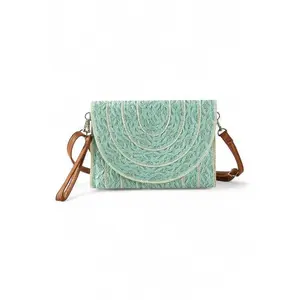 Contrast Piping Straw Summer Crossbody Clutch