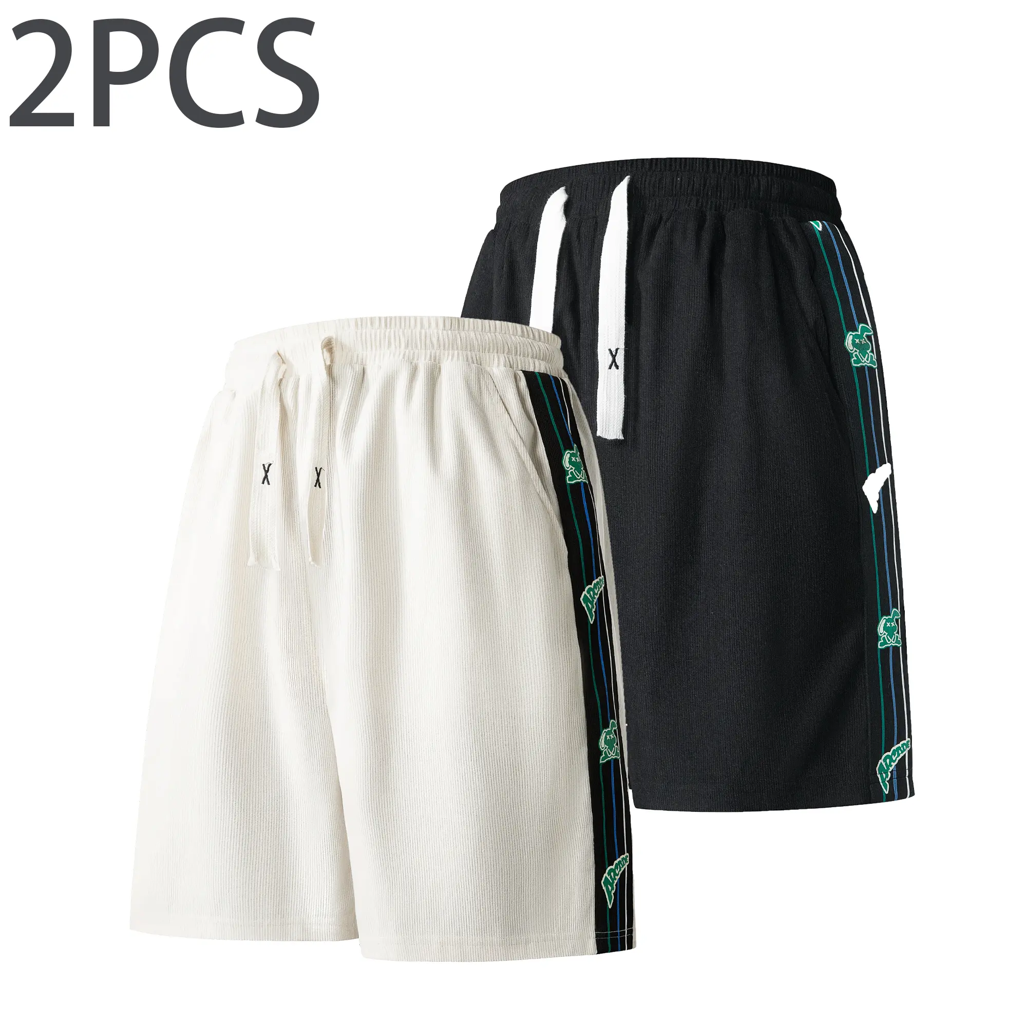 2-Pack Men’s Corduroy Athletic Shorts – Loose Basketball Shorts with Side Tape, Casual Knee-Length for Summer summerwins