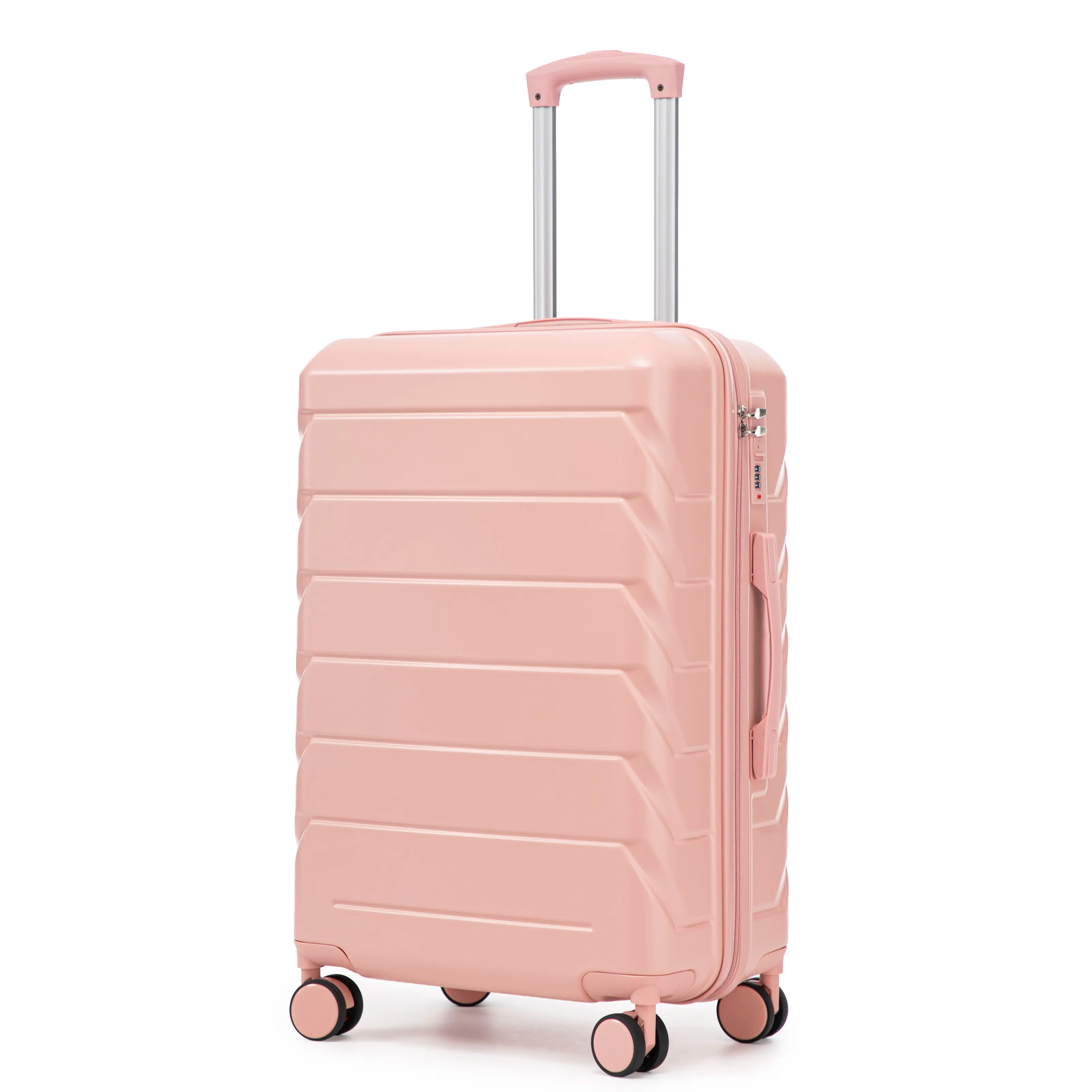 28 Inch ABS Hardshell Checked Luggage, Large Suitcase with Crack-Resistant Iron Telescopic Handle, Combination Lock, 360° Spinner Wheels, Side Handle & Side Hook, Black