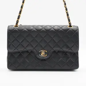Pre-owned CHANEL Leather Shoulder Bags Rare Navy Classic Double Flap Two Tone CC Bag 26 – Black Quilted Lambskin