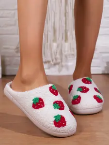 Women's Strawberry Slipper, Fall & Winter Casual Indoor Slippers, Large Size Flat Bottom Fabric Shoes, Rubber Sole