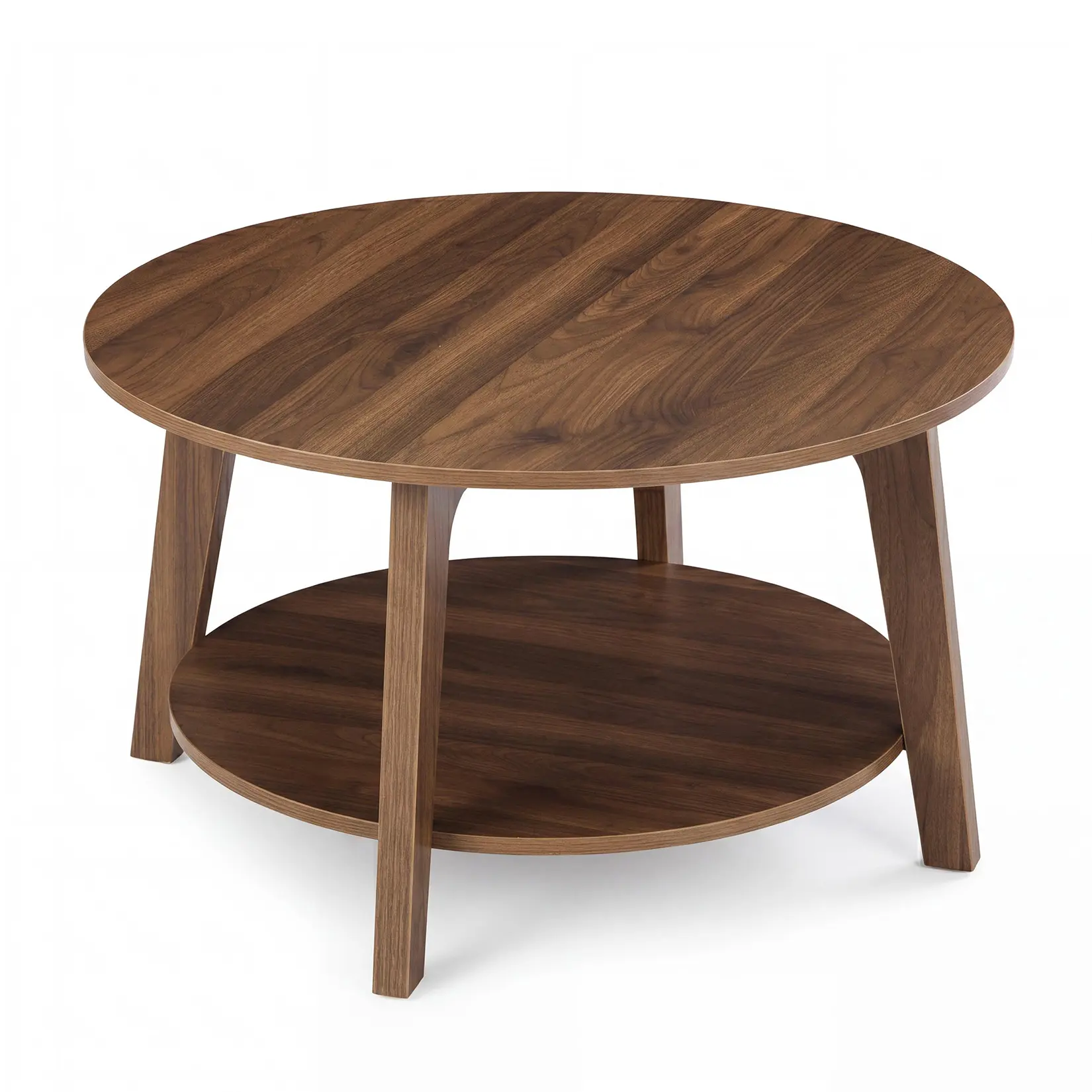 1 PCS Round Coffee Table with Storage, 2-Tier Modern Circle Coffee Table for Living Room, Wooden Accent Table with Curved Legs