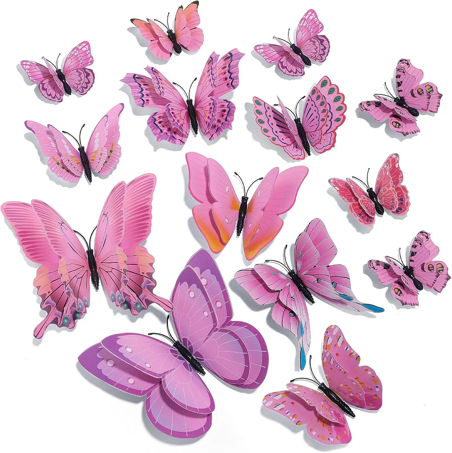 24-Count Decorative 3D Double-Layer Butterfly Adhesive Stickers Set, Pink Home Decor for Party, Locker, Refrigerator, Butterflies, Easy-Remove