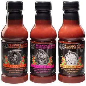 Tony Pigg's Kick'n Hot BBQ Sauce Variety Pack (3 pk, 19oz ea- Fresno Reaper, Ghost, Creeper)- Hand Crafted Barbecue Sauce w Fresh Pepper Heat -Great for Tailgating Ribs & Wings- Grilling Gift