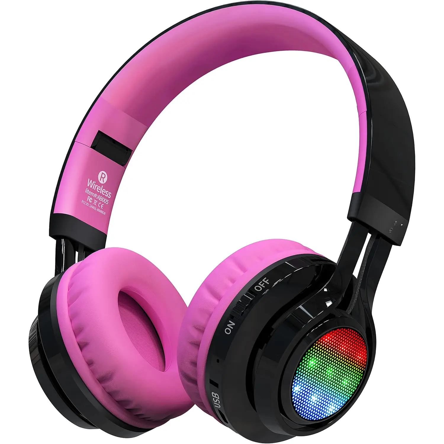 Headphones for , AB005   Headphones V5.3 with Microphone Foldable Headset with LED Light and TF Card FM Radio Compatible for Tablet PC TV (Black&)