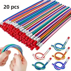 Colorful Pencil with Eraser, 20pcs Soft Pencil with Eraser, Writing Pencil for Students, Office Stationery & Supplies, Art Materials