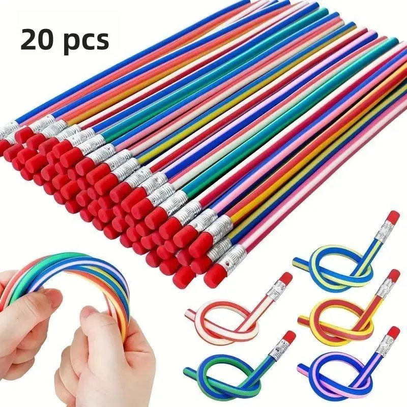 Colorful Pencil with Eraser, 20pcs Soft Pencil with Eraser, Writing Pencil for Students, Office Stationery & Supplies, Drawing Supplies, Art Materials